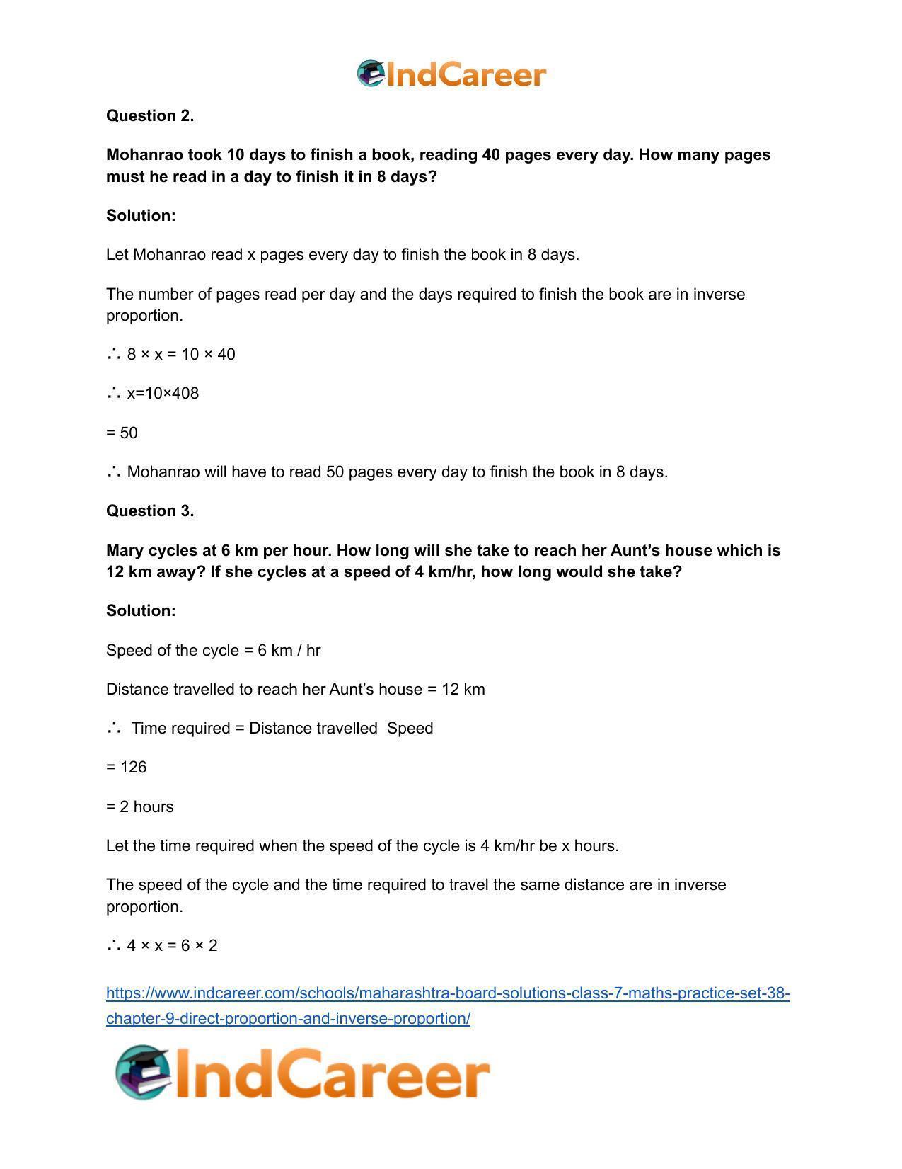 Maharashtra Board Solutions Class 7-Maths (Practice Set 38): Chapter 9- Direct Proportion and Inverse Proportion - Page 3