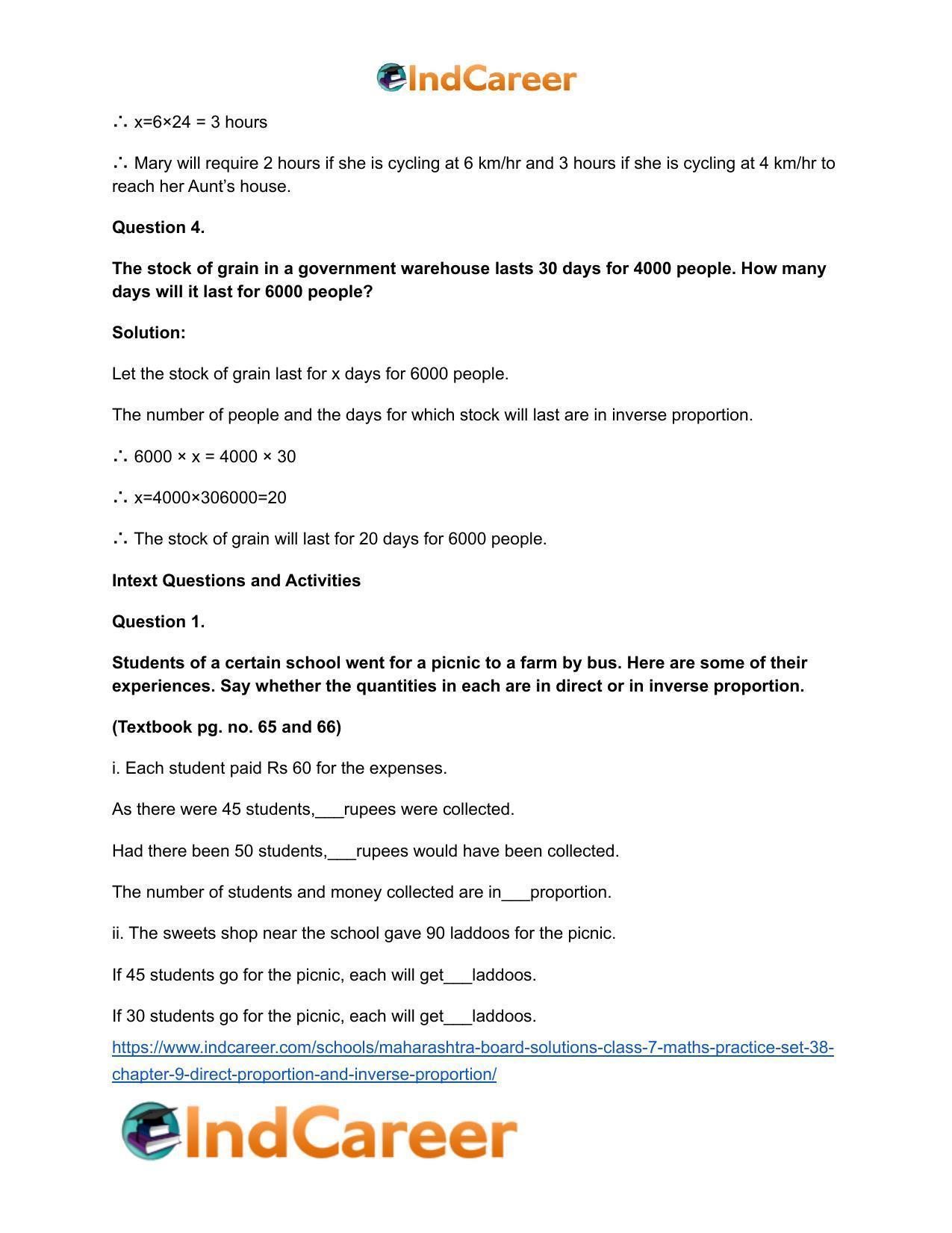 Maharashtra Board Solutions Class 7-Maths (Practice Set 38): Chapter 9- Direct Proportion and Inverse Proportion - Page 4