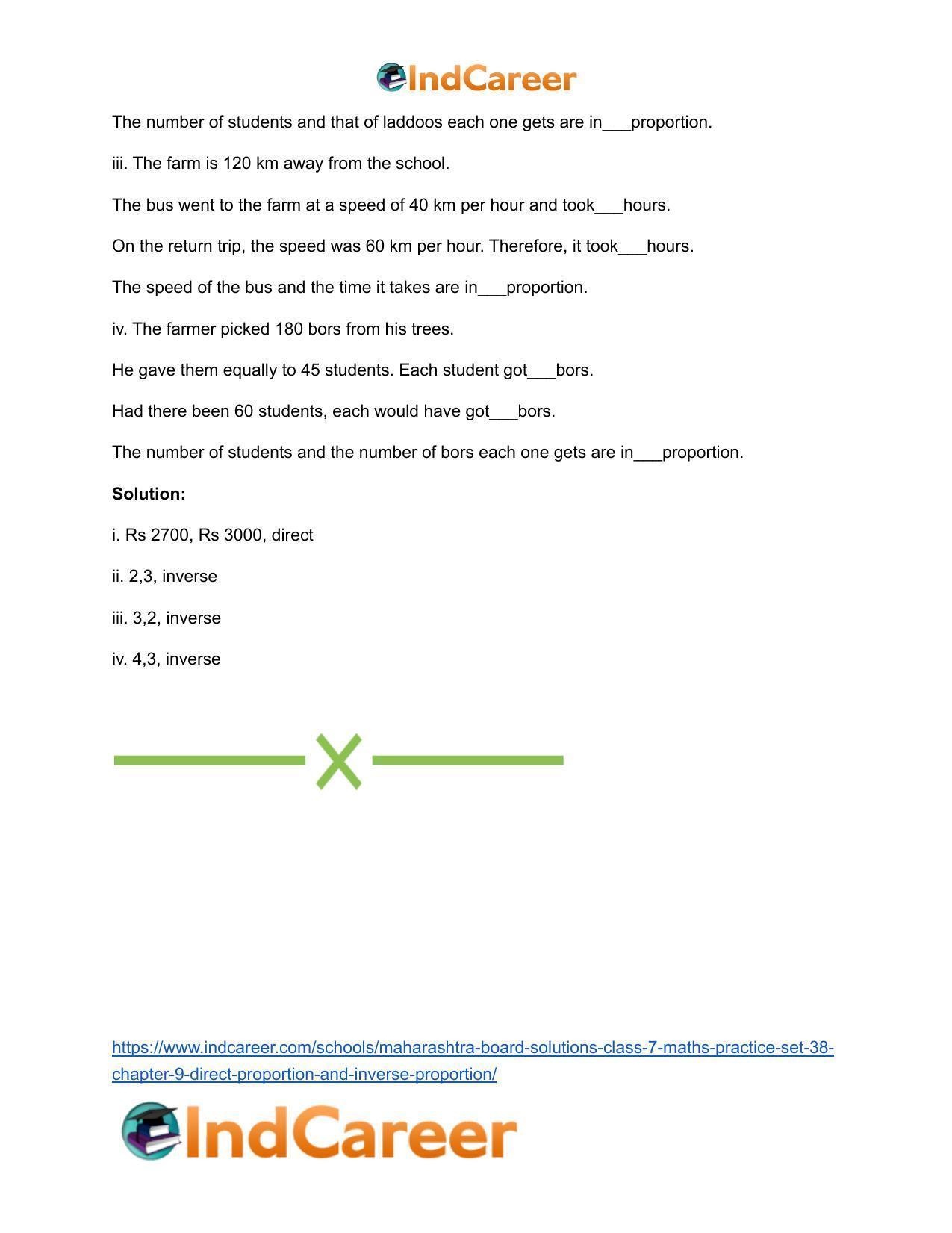 Maharashtra Board Solutions Class 7-Maths (Practice Set 38): Chapter 9- Direct Proportion and Inverse Proportion - Page 5
