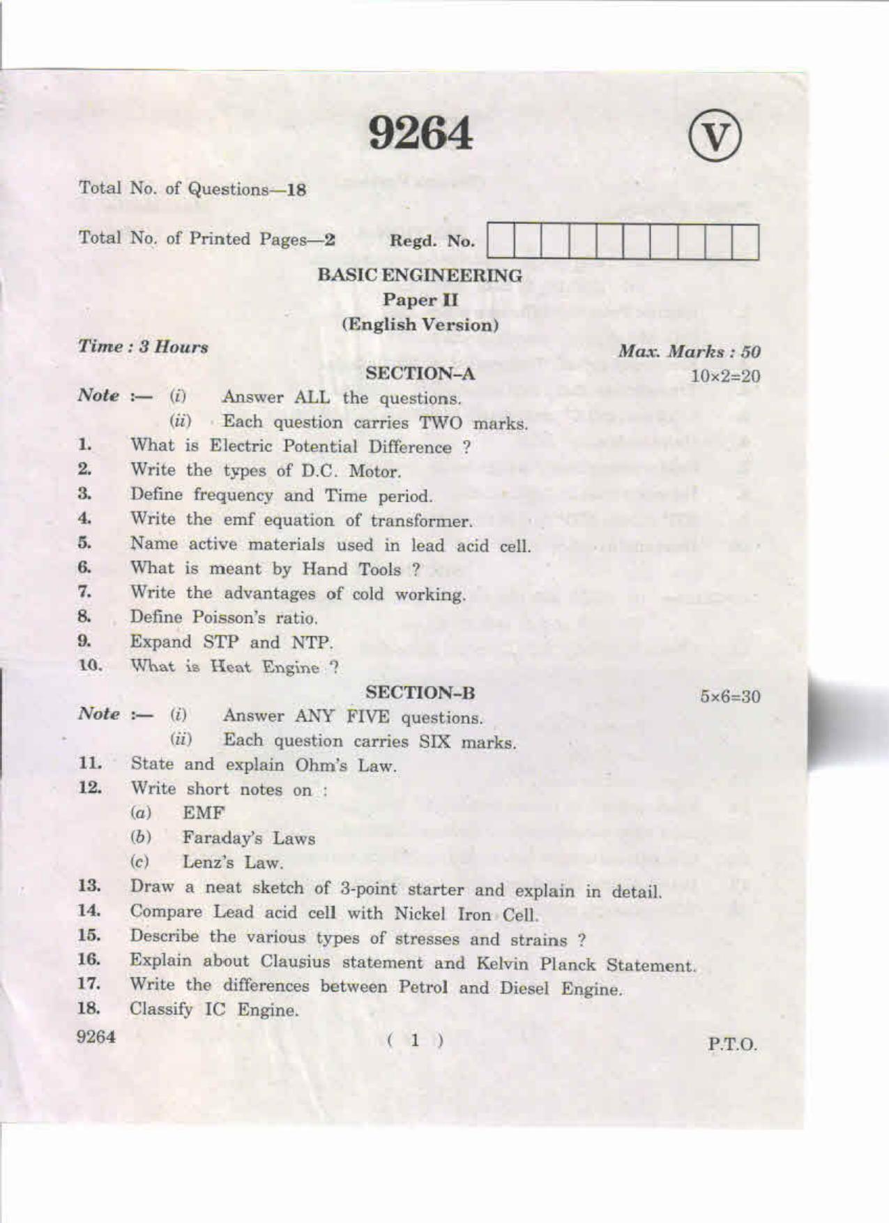 AP Inter 2nd Year Basic Engineering-II May-2019-Vocational Question Paper - Page 1