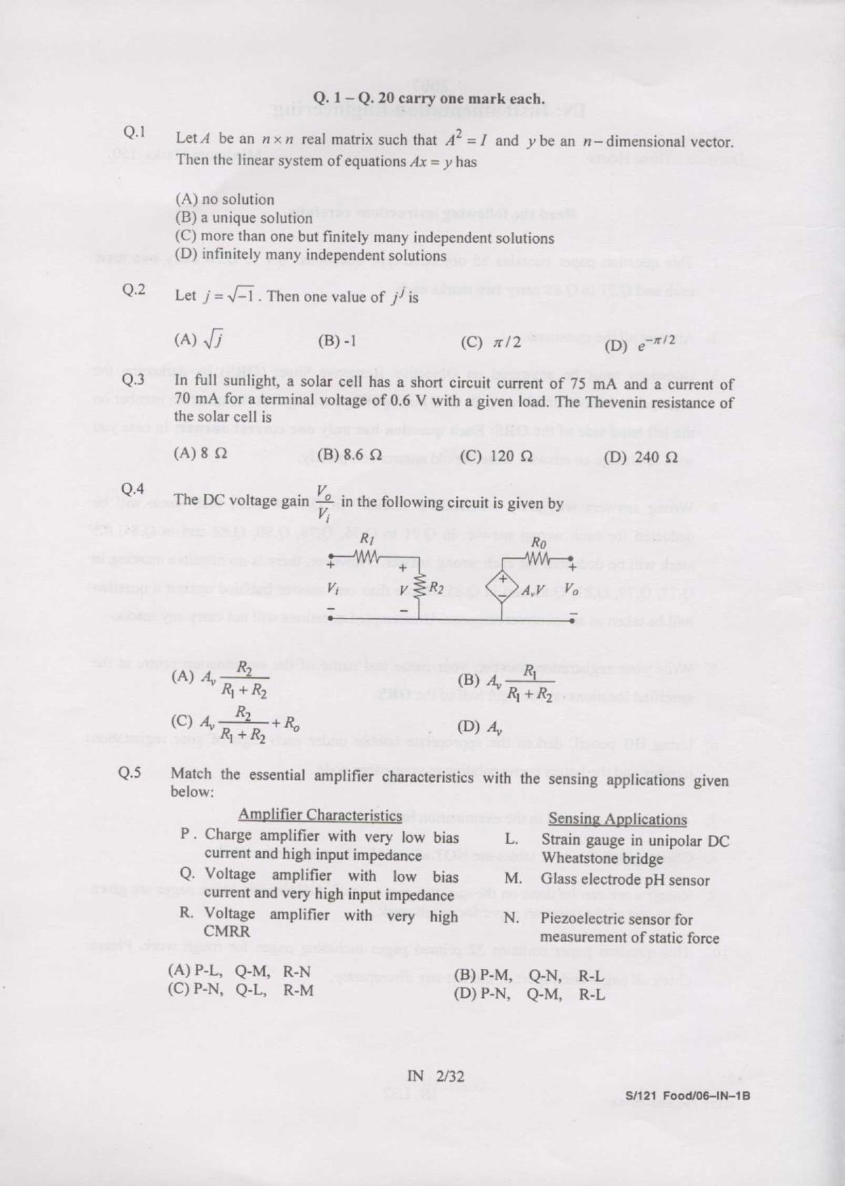 GATE 2007 Instrumentation Engineering (IN) Question Paper with Answer Key - Page 2