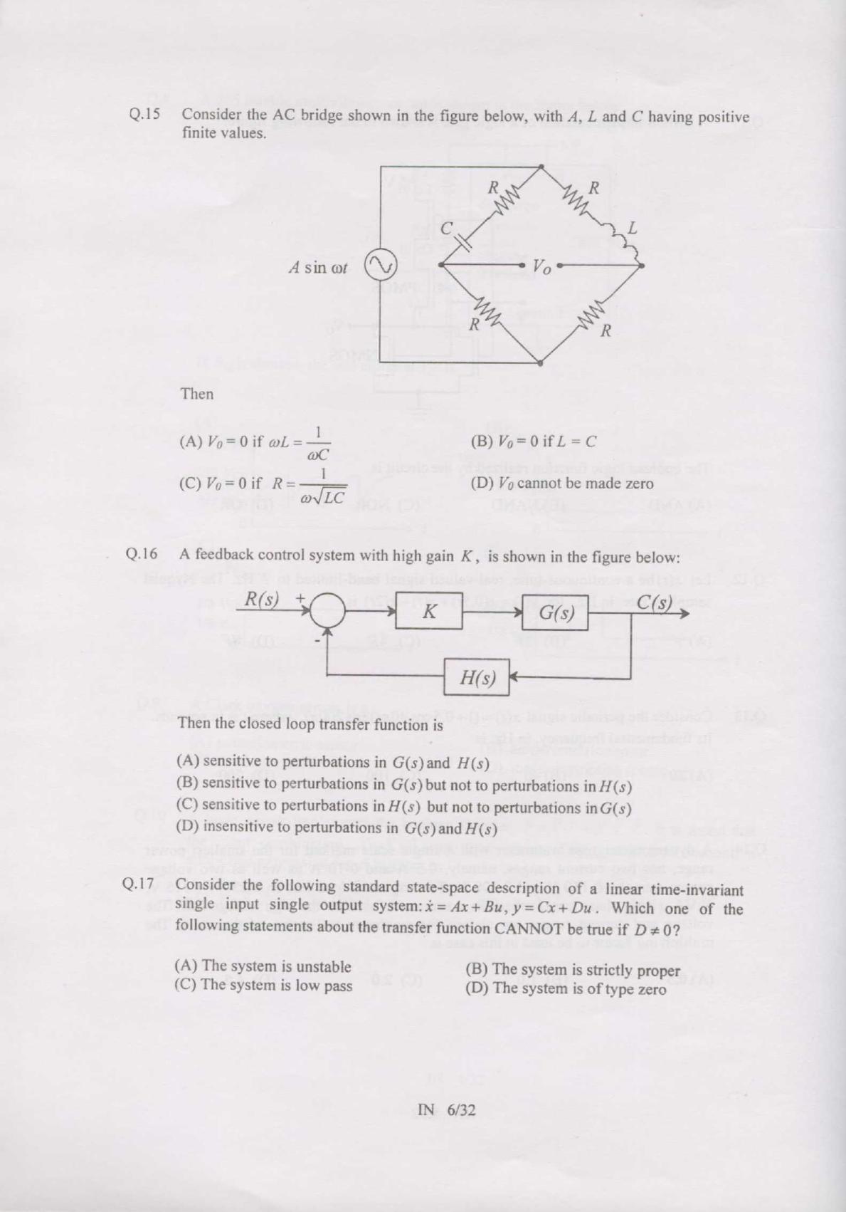 GATE 2007 Instrumentation Engineering (IN) Question Paper with Answer Key - Page 6