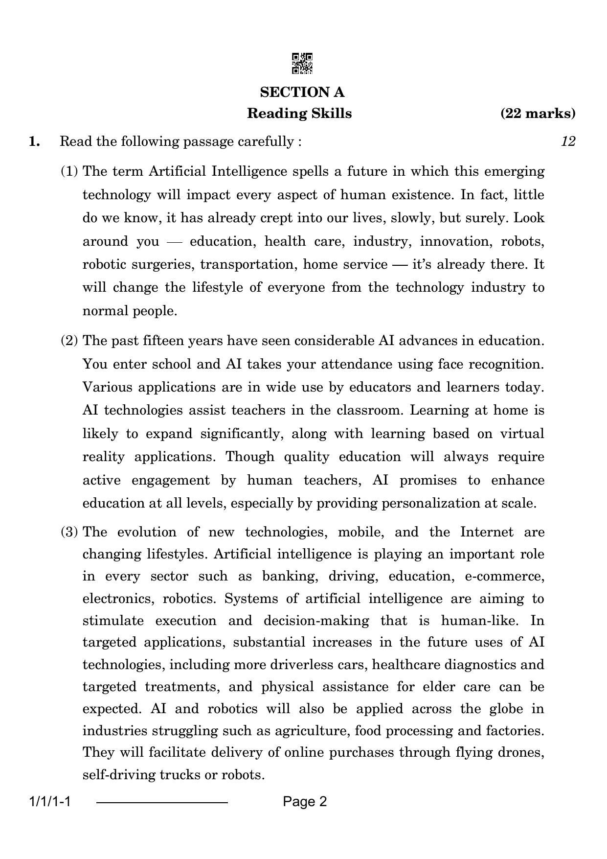 CBSE Class 12 1-1-1 English Core 2024 Question Paper - Page 2