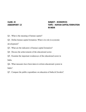 CBSE Worksheets for Class 11 Economics Assignment 13