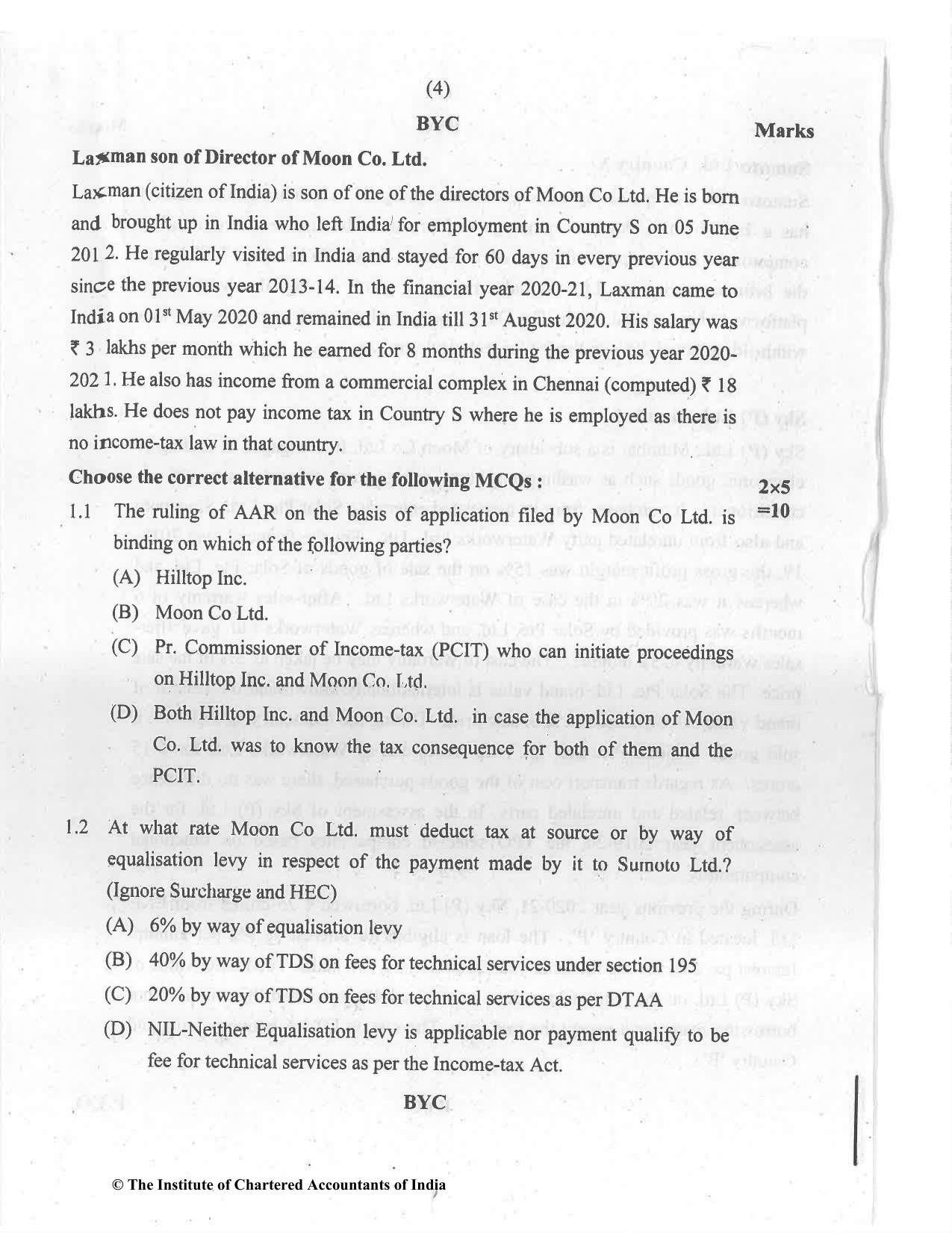 CA Final Jul 2021 Question Paper - Paper 6C – International Taxation - Page 4