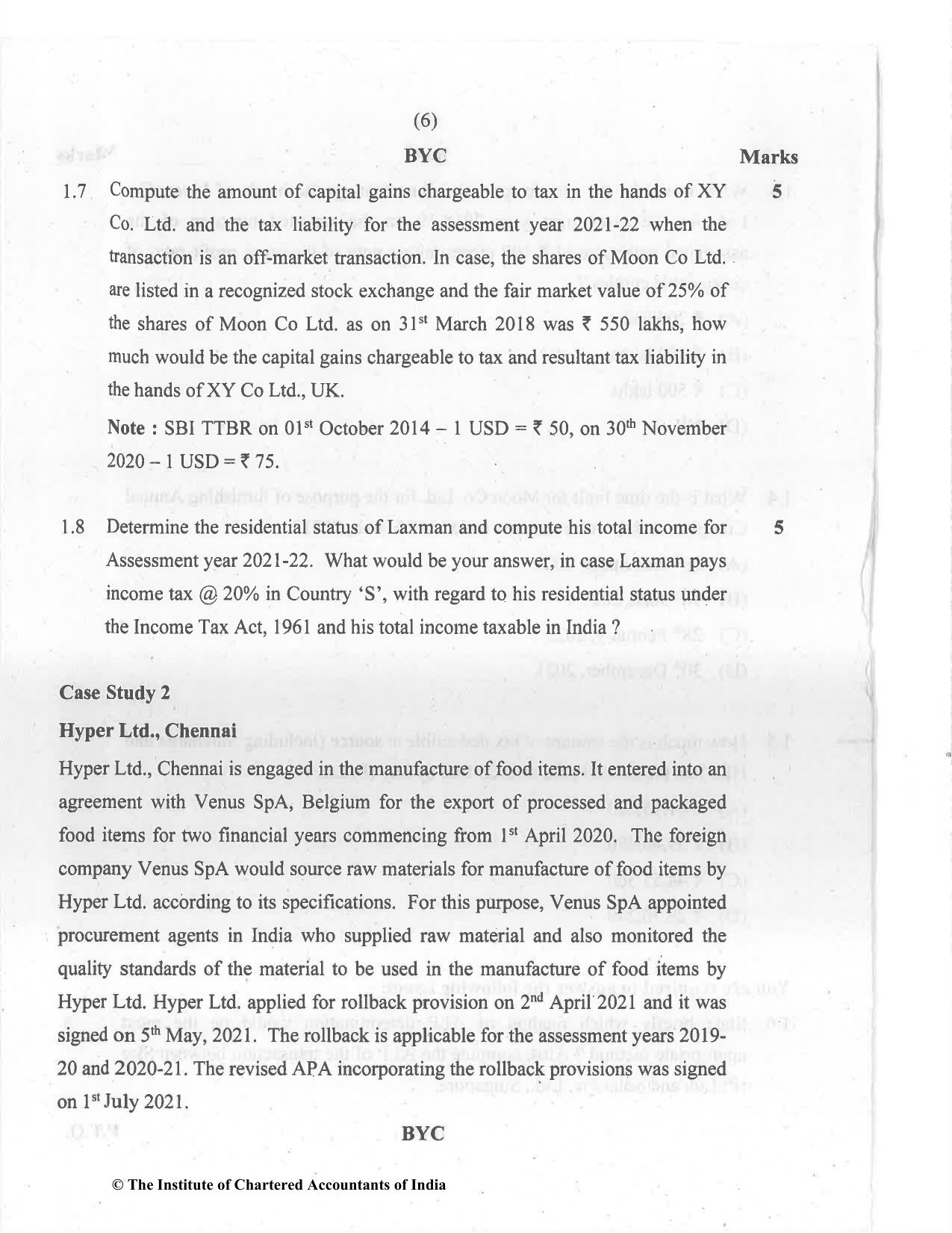 CA Final Jul 2021 Question Paper - Paper 6C – International Taxation - Page 6