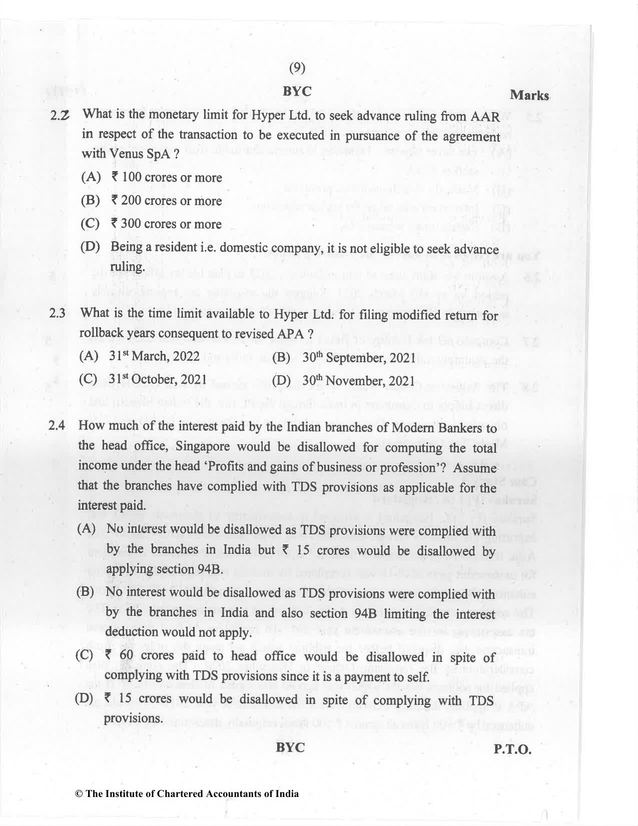 CA Final Jul 2021 Question Paper - Paper 6C – International Taxation - Page 9