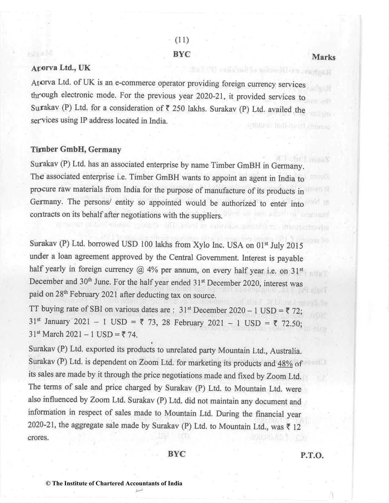 CA Final Jul 2021 Question Paper - Paper 6C – International Taxation - Page 11