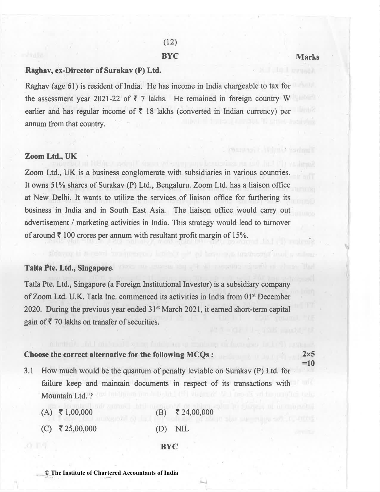 CA Final Jul 2021 Question Paper - Paper 6C – International Taxation - Page 12