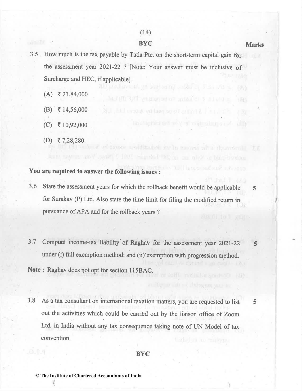 CA Final Jul 2021 Question Paper - Paper 6C – International Taxation - Page 14