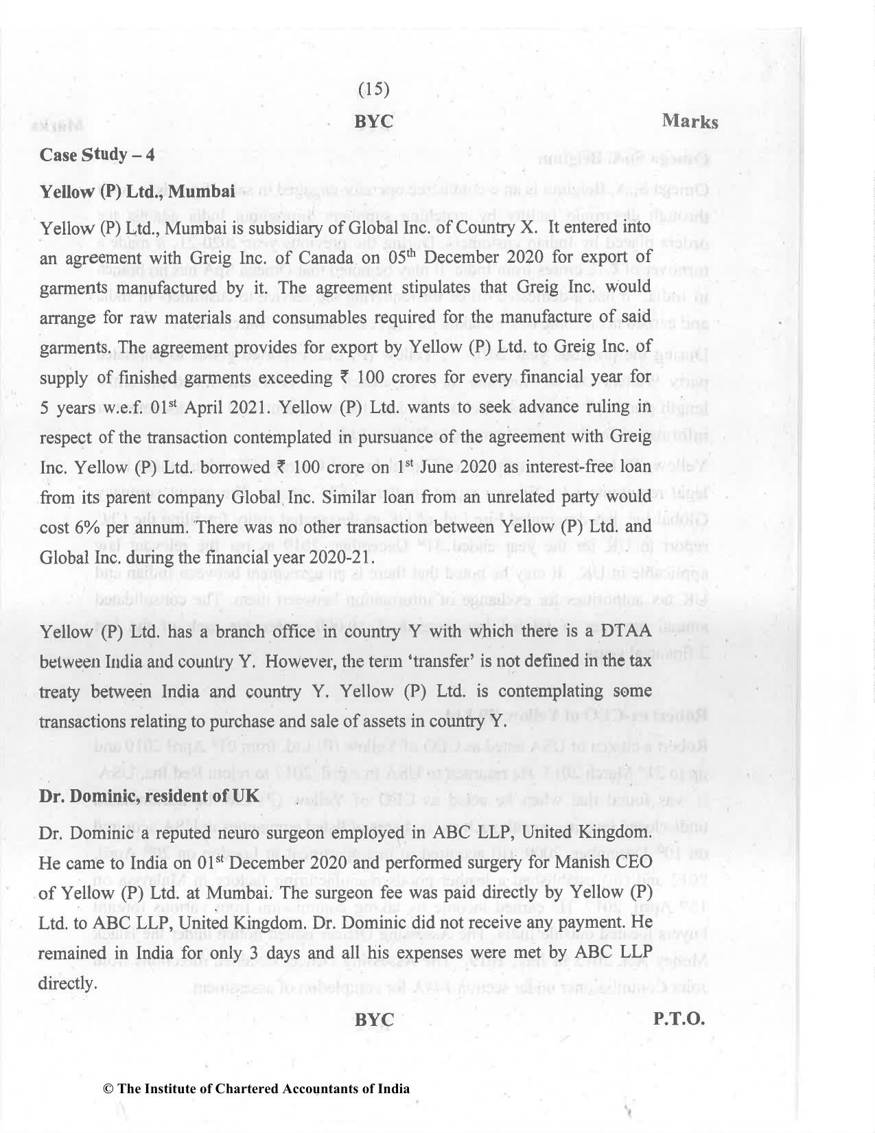 CA Final Jul 2021 Question Paper - Paper 6C – International Taxation - Page 15