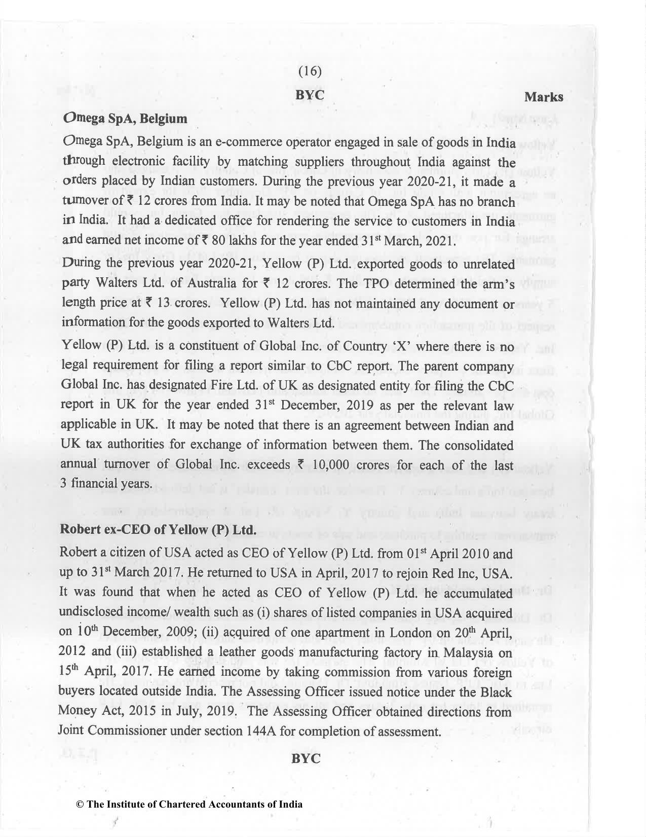 CA Final Jul 2021 Question Paper - Paper 6C – International Taxation - Page 16