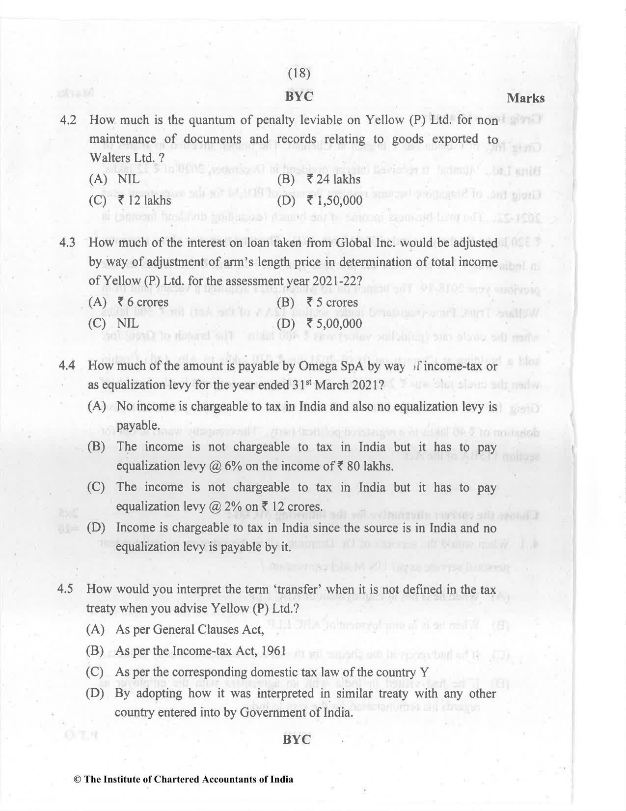 CA Final Jul 2021 Question Paper - Paper 6C – International Taxation - Page 18