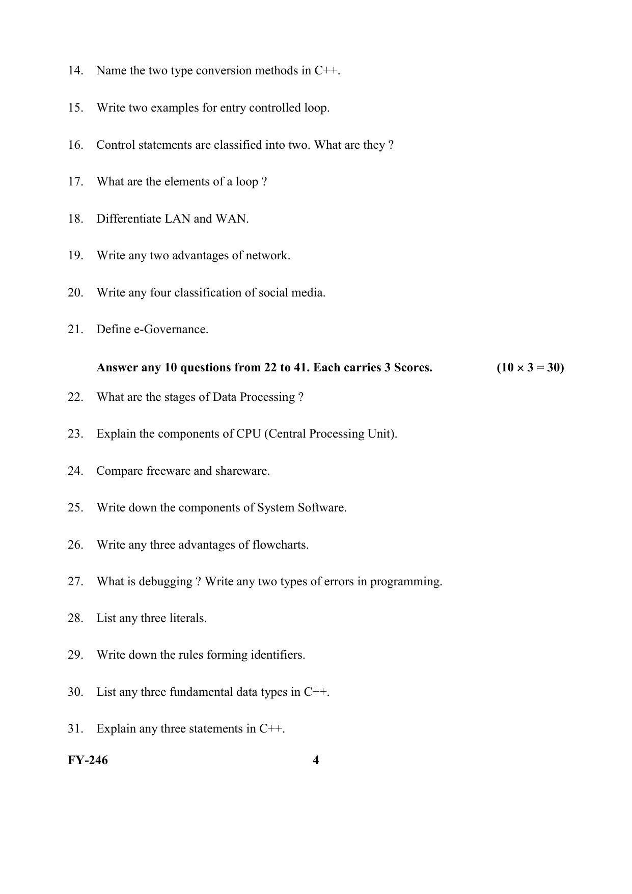 Kerala Plus One (Class 11th) Computer Application-Commerce Question Paper 2021 - Page 4