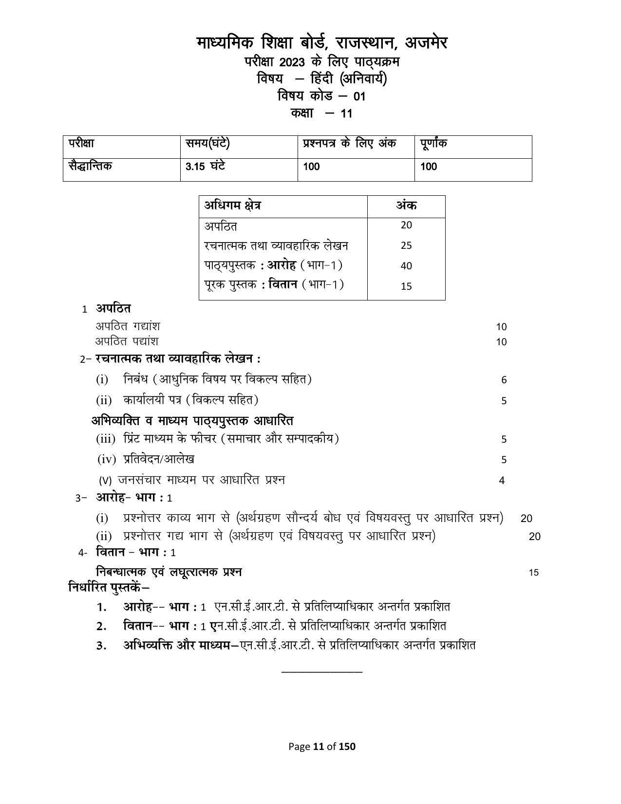 RBSE Class 11 Complete Syllabus 2023 - Page 11