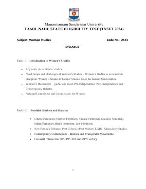 TNSET Syllabus - Women Studies