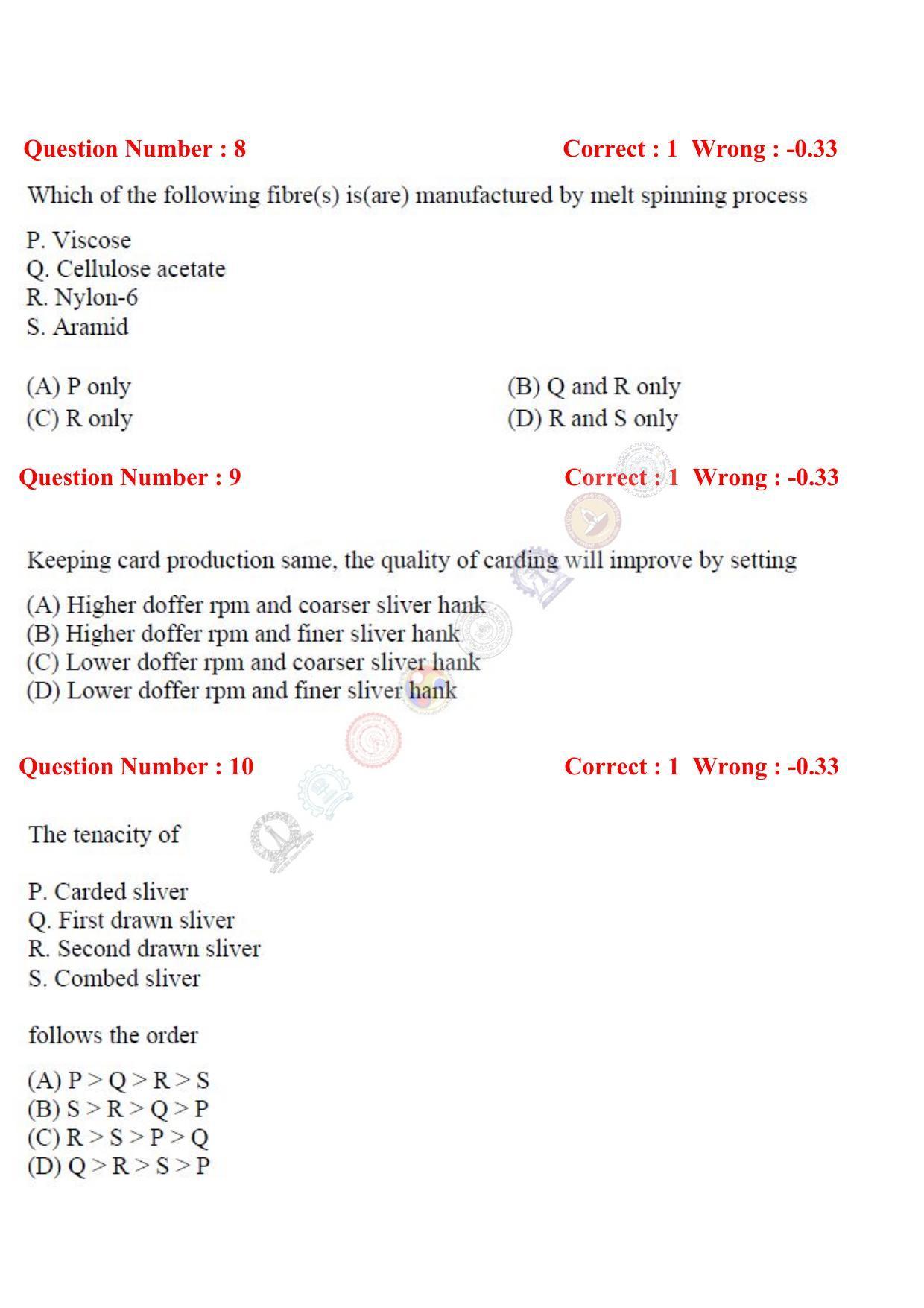 GATE 2017 Textile Engineering and Fibre Science (TF) Question Paper with Answer Key - Page 4