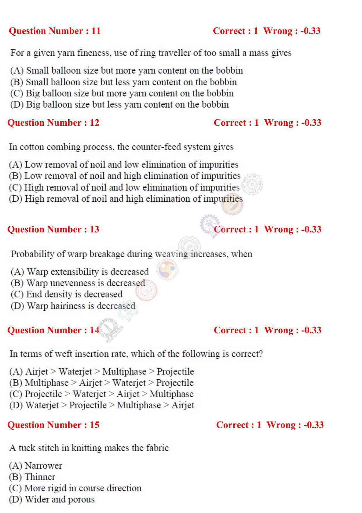 GATE 2017 Textile Engineering and Fibre Science (TF) Question Paper with Answer Key - Page 5