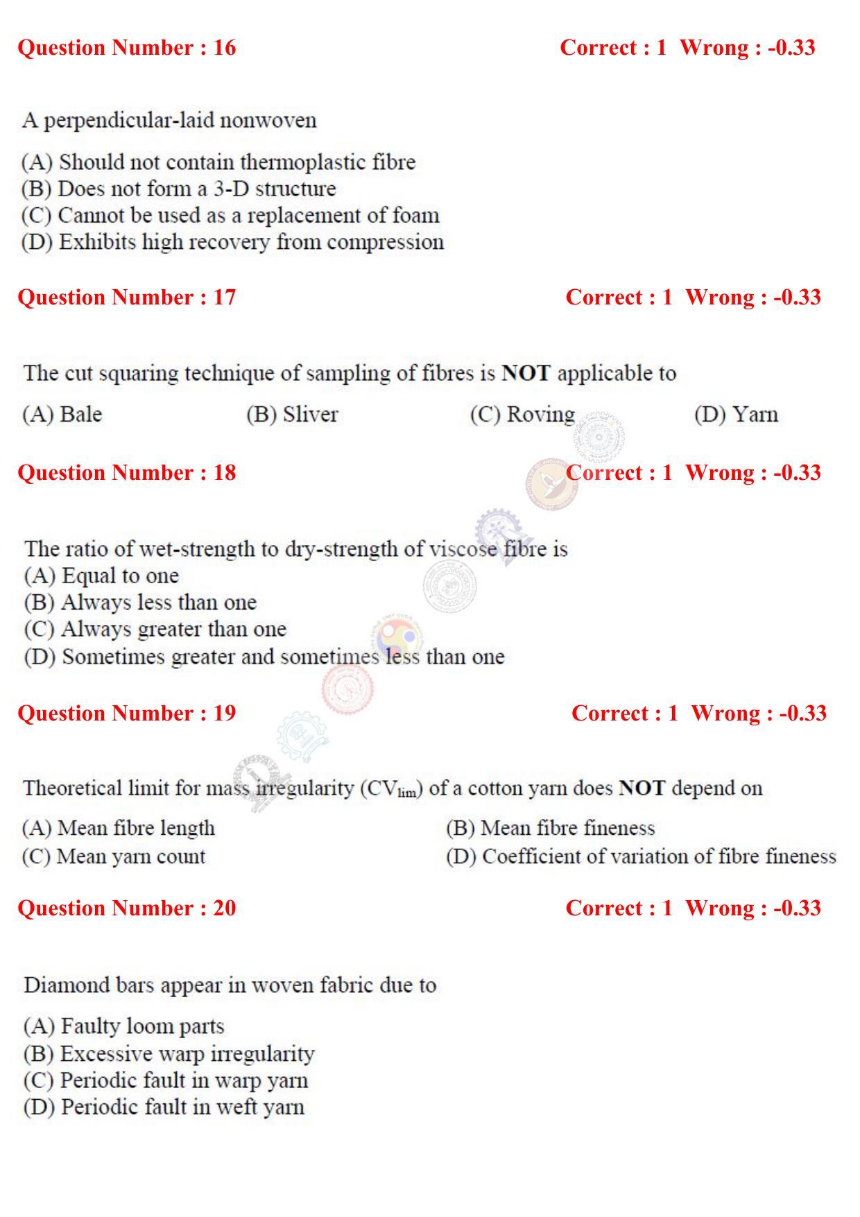 GATE 2017 Textile Engineering and Fibre Science (TF) Question Paper with Answer Key - Page 6