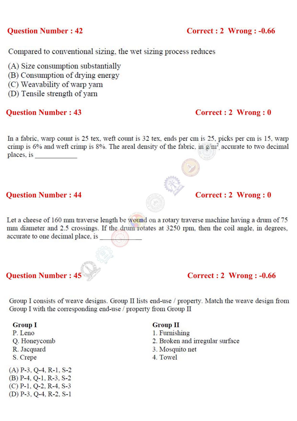 GATE 2017 Textile Engineering and Fibre Science (TF) Question Paper with Answer Key - Page 12
