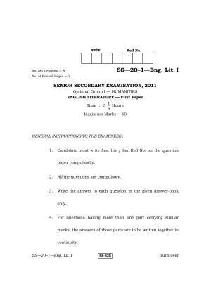 Class 12 2011 English Literature I RBSE Question Paper