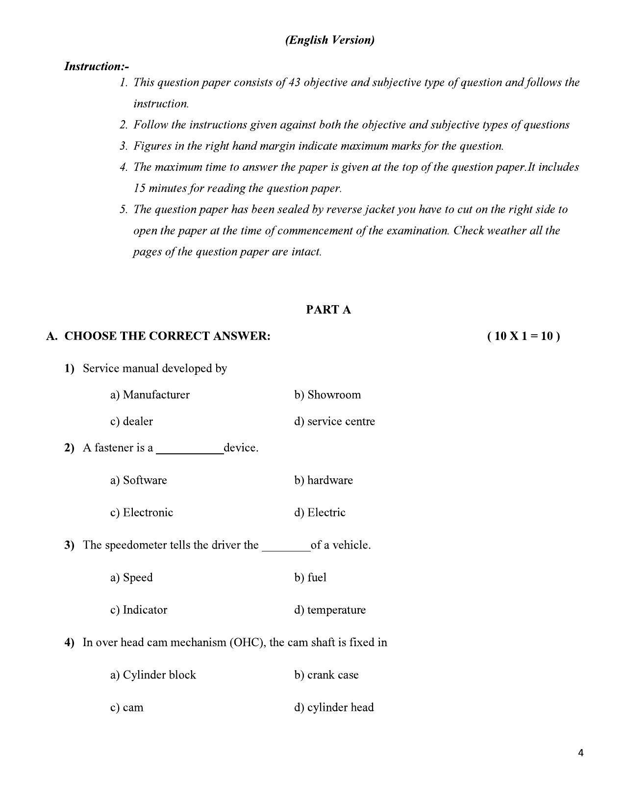 Karnataka II PUC Automobile Model Question Paper 2023 - Page 5