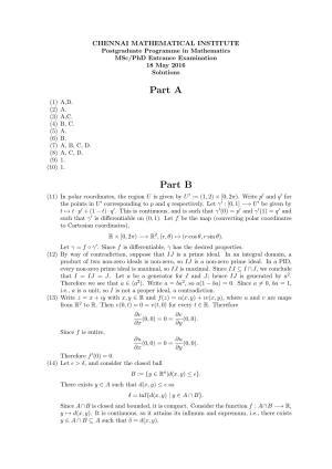 CMI Entrance Exam 2016 Solutions MSc/PhD Mathematics