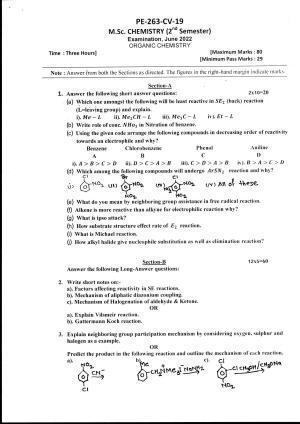 Bilaspur University Question Paper June 2022: M.Sc. Chemistry (Second Semester) Organic Chemistry Paper 1