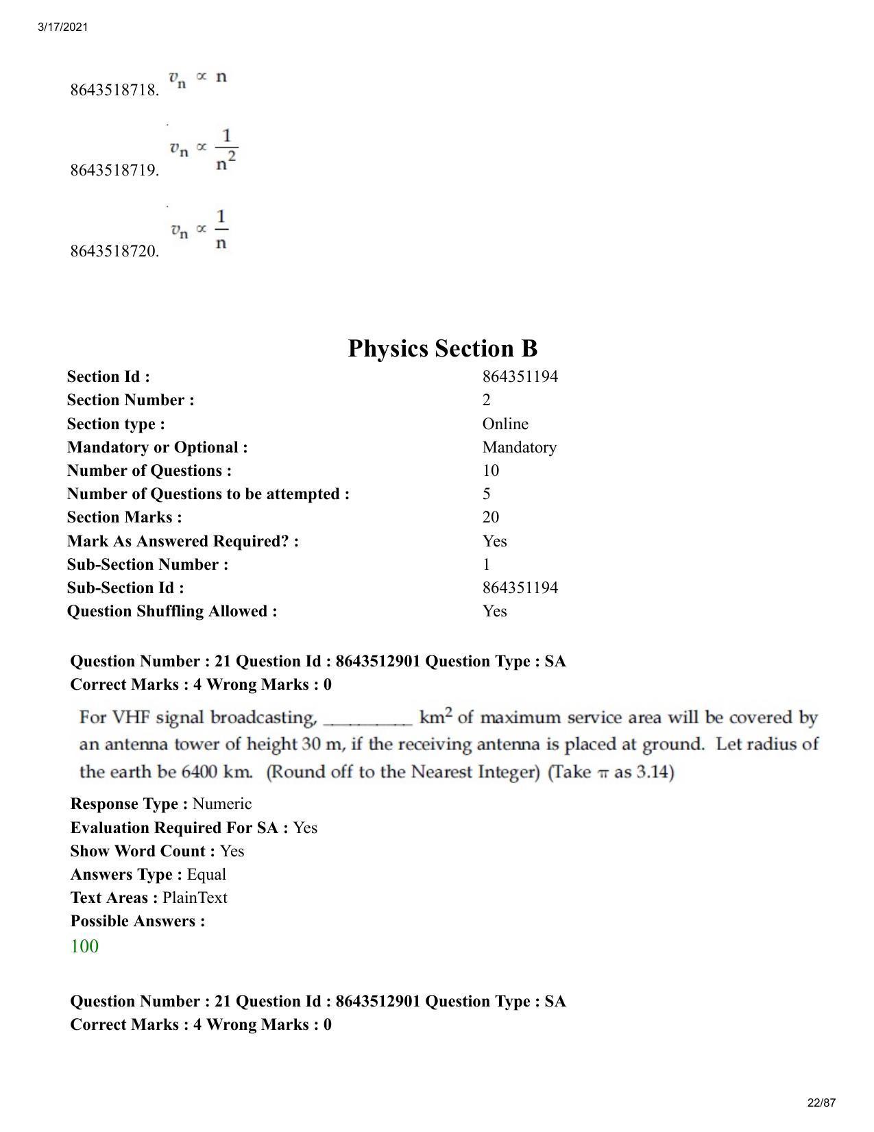 JEE Mains 2021: BTech EP (Shift 1) 17-03-2021 Question Paper - Page 22