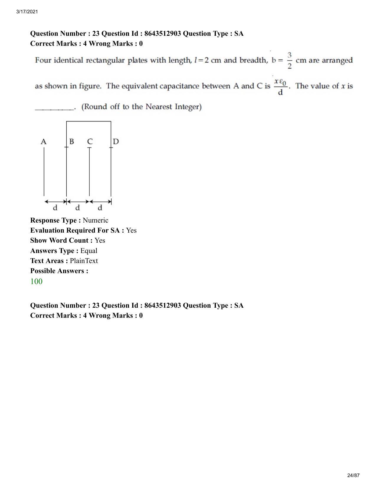 JEE Mains 2021: BTech EP (Shift 1) 17-03-2021 Question Paper - Page 24