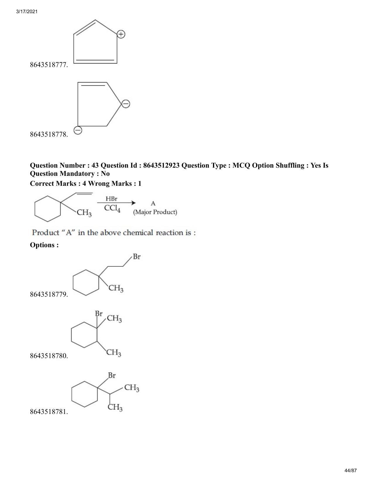 JEE Mains 2021: BTech EP (Shift 1) 17-03-2021 Question Paper - Page 44