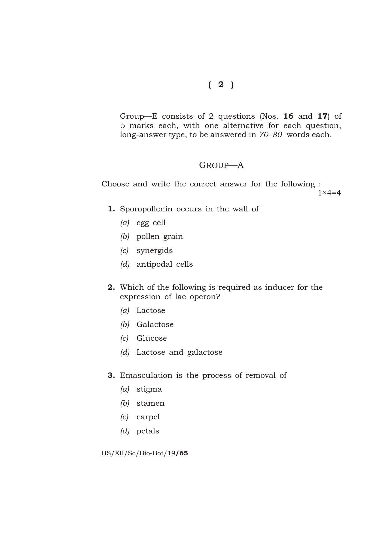 Meghalaya Board (MBOSE) Class 12 BIO-BOTANY ( Theory ) 2019 Question Paper - Page 2