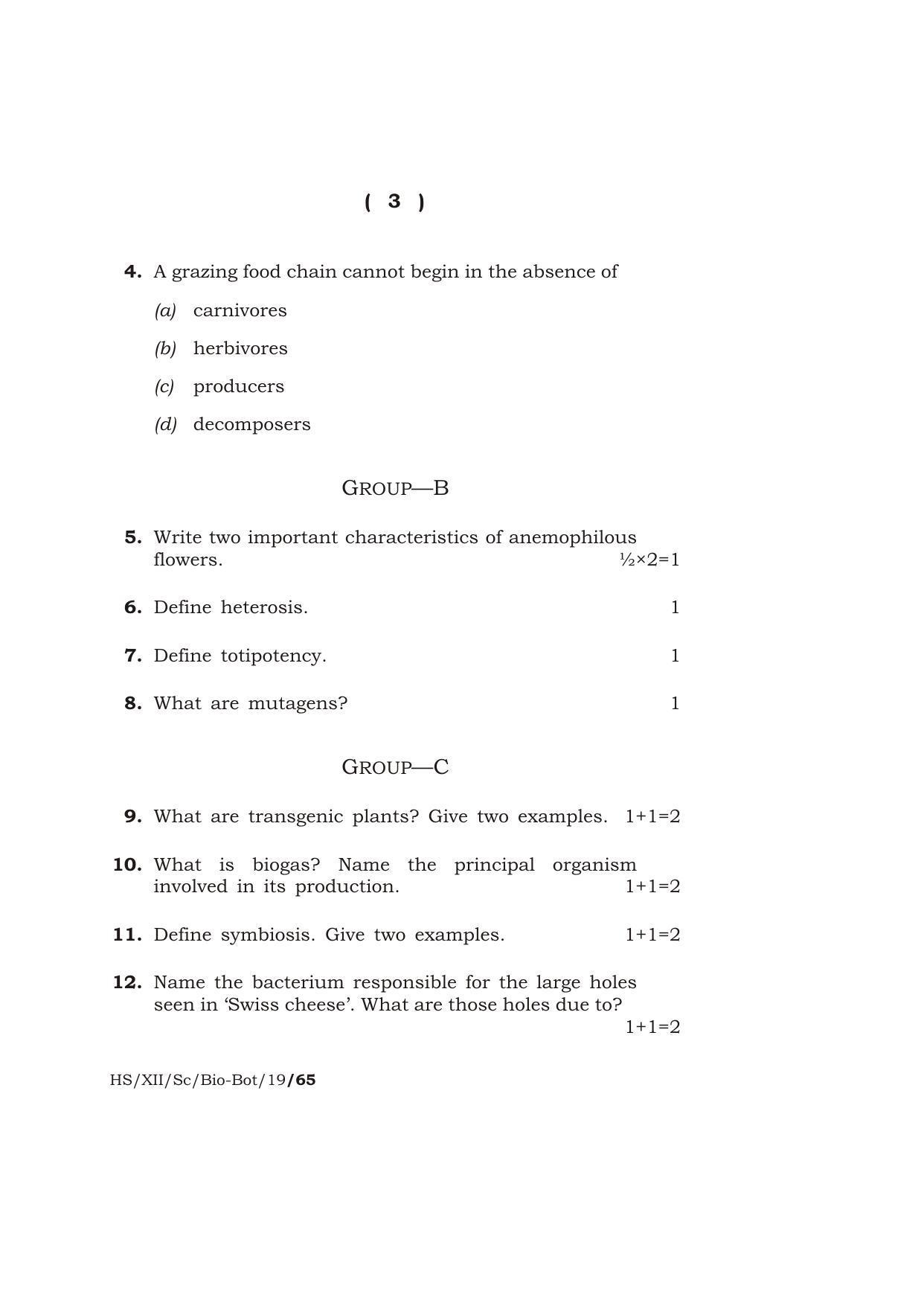 Meghalaya Board (MBOSE) Class 12 BIO-BOTANY ( Theory ) 2019 Question Paper - Page 3