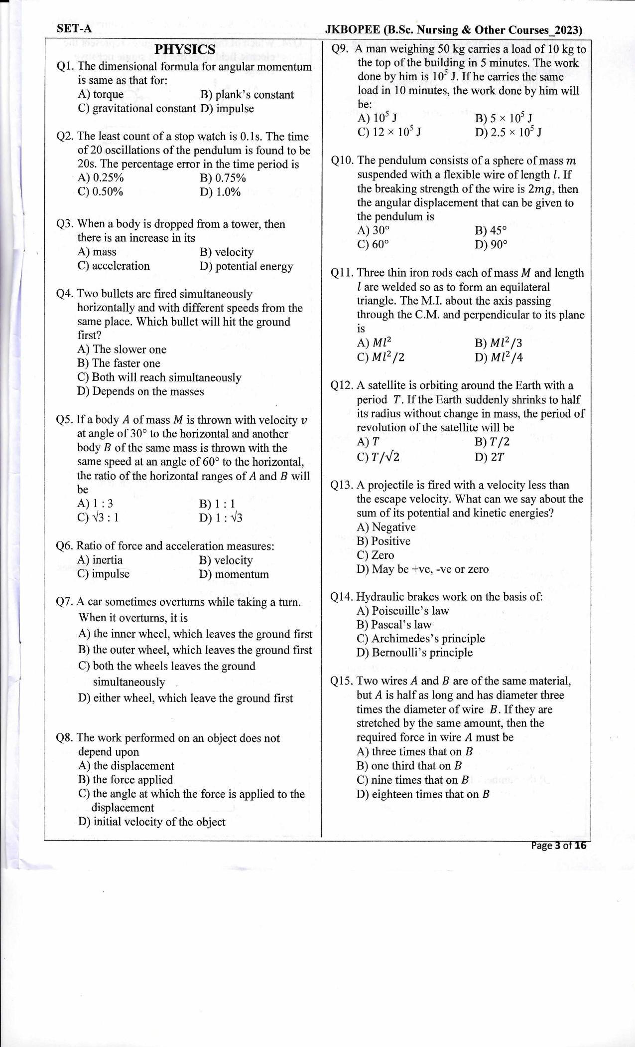 JKBOPEE B.Sc Nursing 2023 Question Papers - Page 2