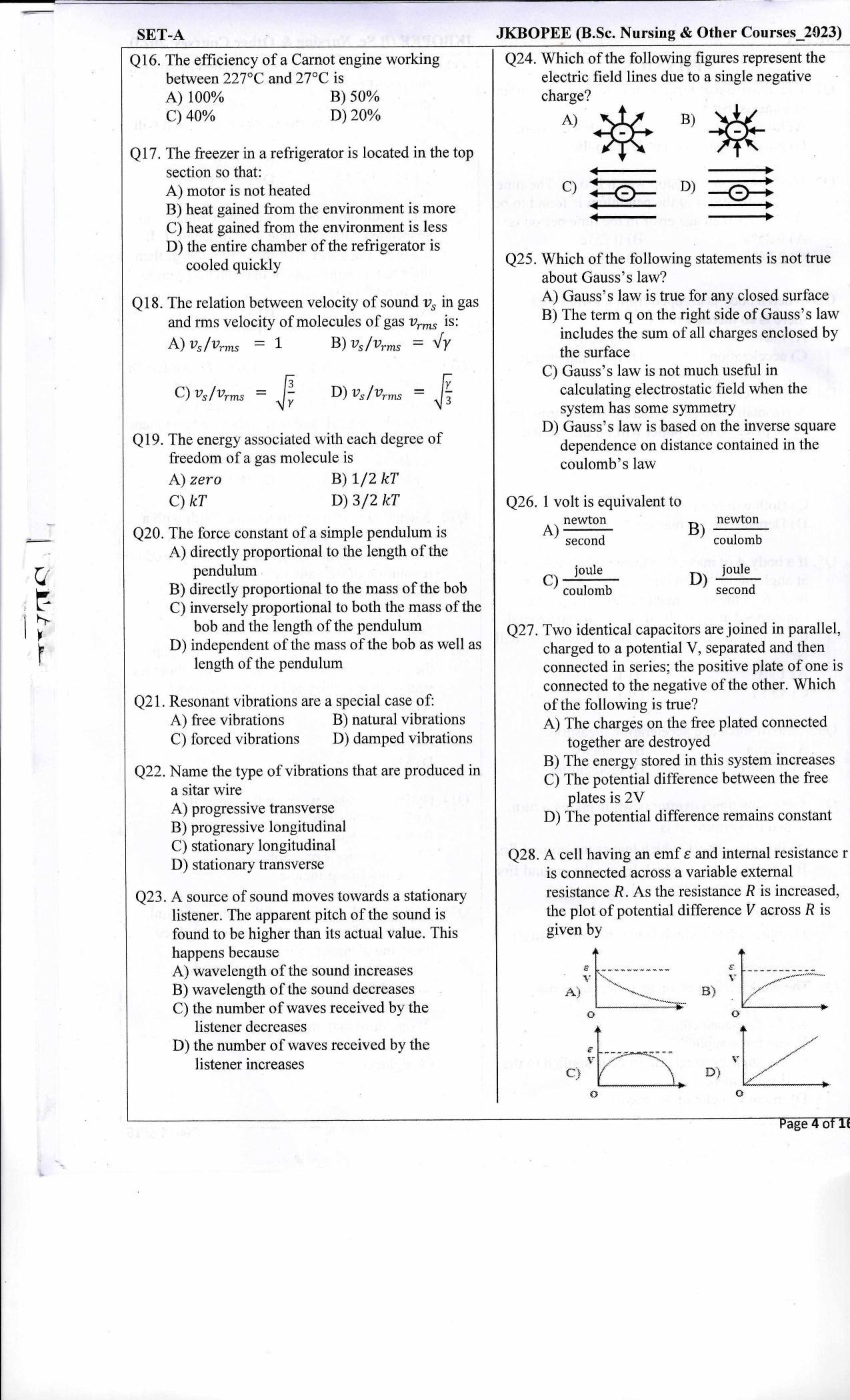 JKBOPEE B.Sc Nursing 2023 Question Papers - Page 3
