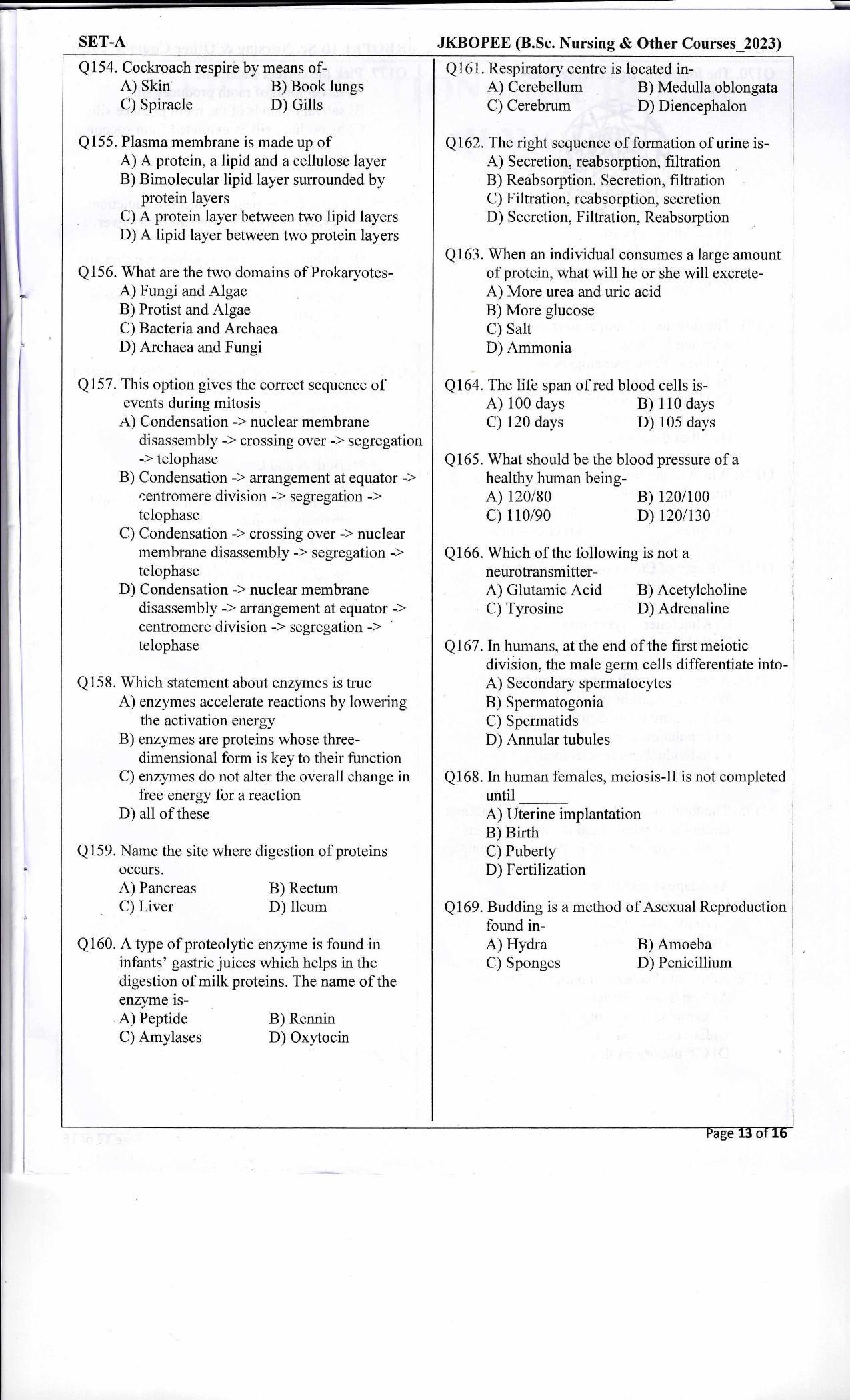 JKBOPEE B.Sc Nursing 2023 Question Papers - Page 12