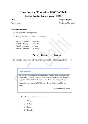 Edudel Class 5 English (2023-24) Practice Paper 2