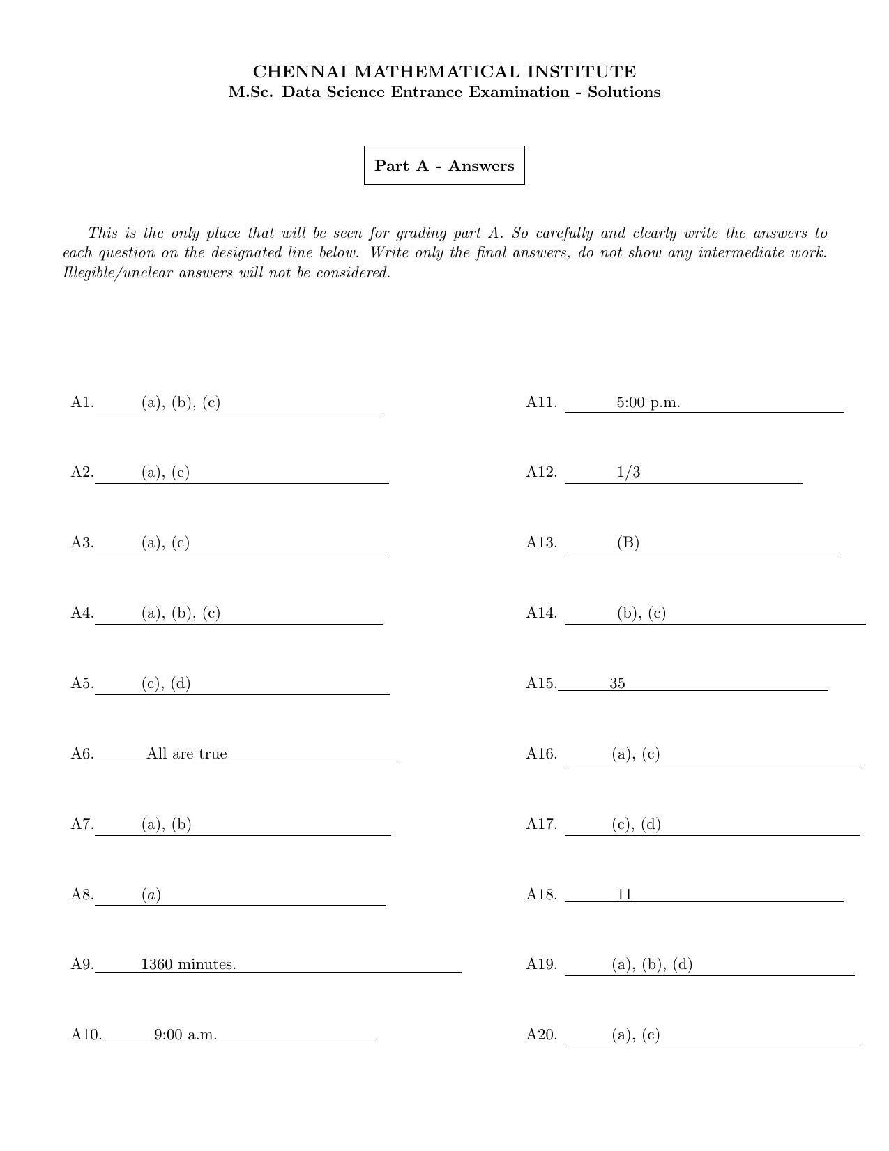 CMI Entrance Exam 2018 Solutions MSc Data Science - Page 1