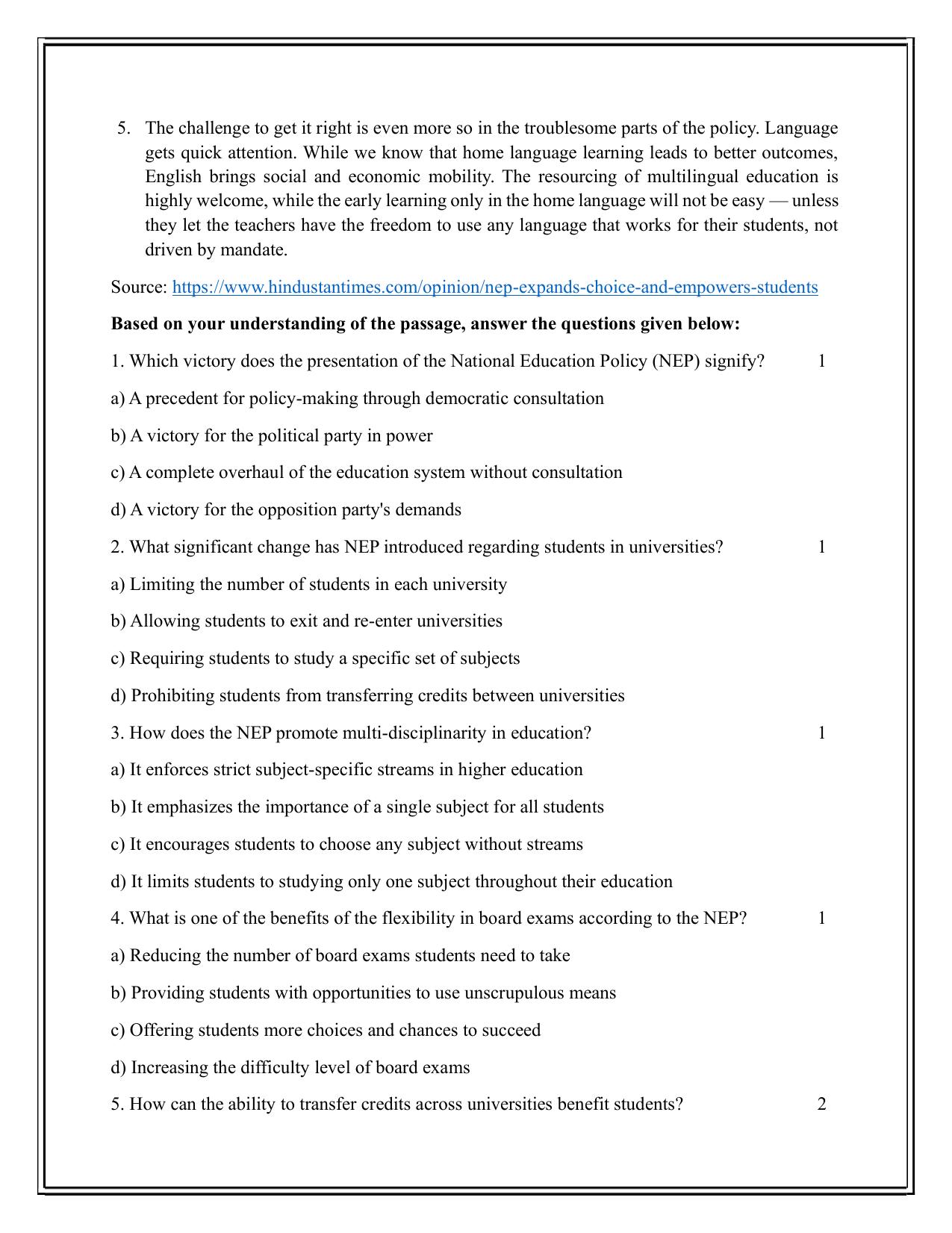 Edudel Class 12 English Practice Papers-1 (2023-24) - Page 2