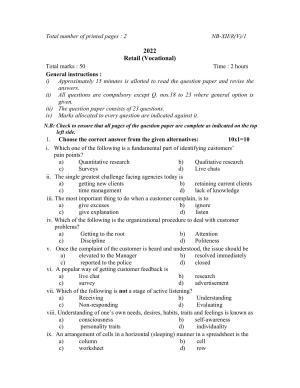 Nagaland Board Class 12 Retail 2022 Question Paper