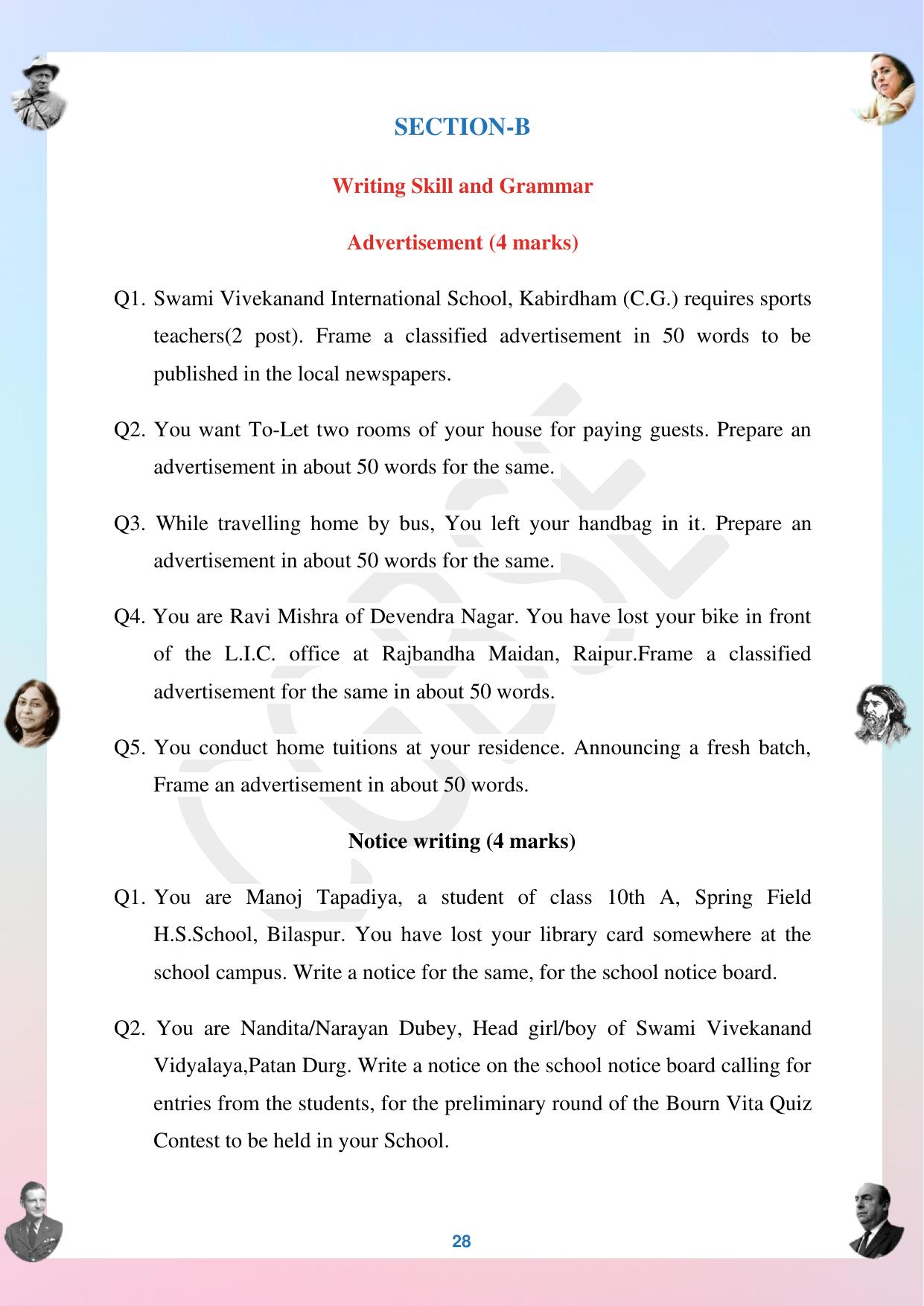 CGBSE Board Class 12 English अंग्रेजी  2023-2024 Question Bank - Page 28