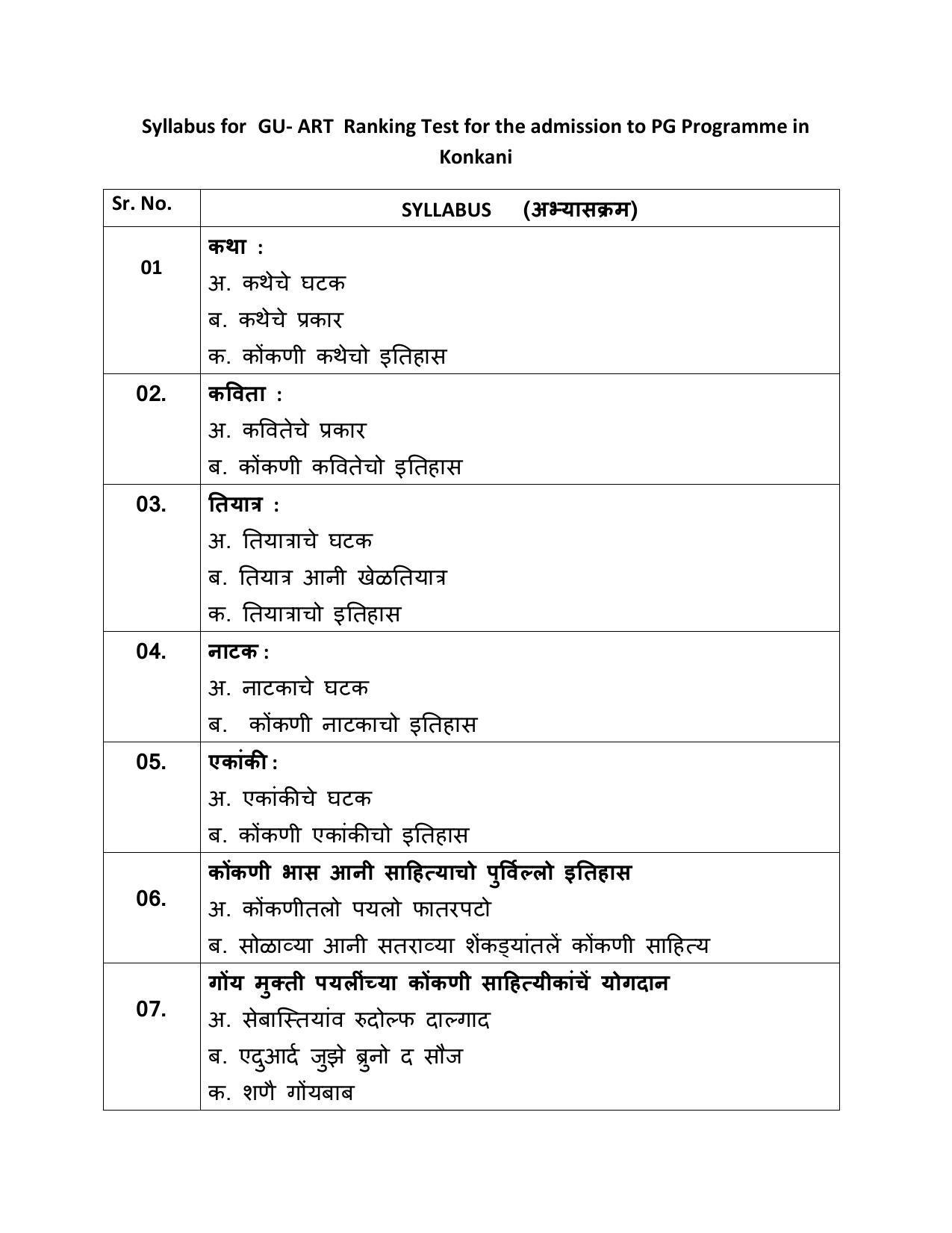 GU ART Konkani Syllabus - Page 1