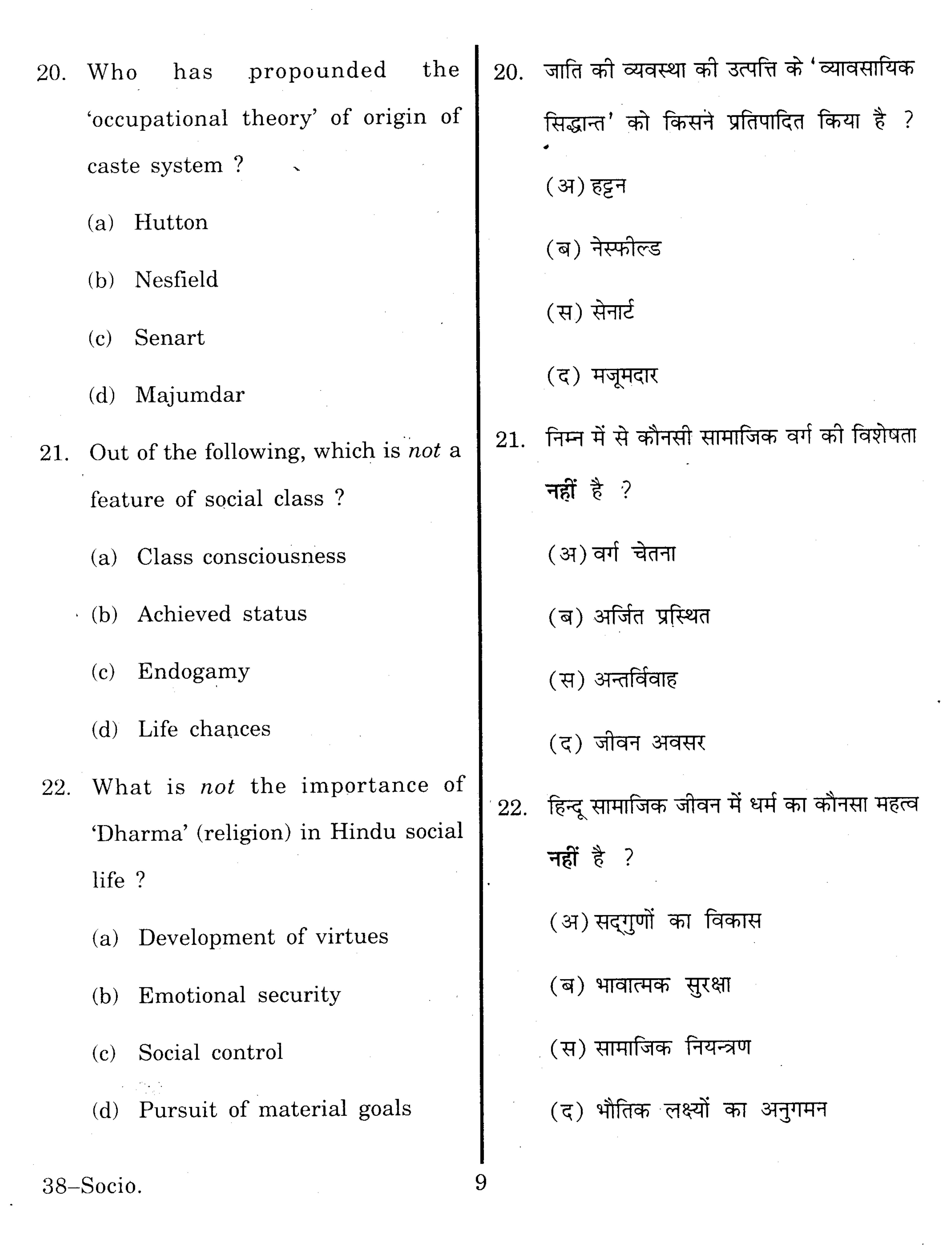 URATPG Sociology 2013 Question Paper - Page 9