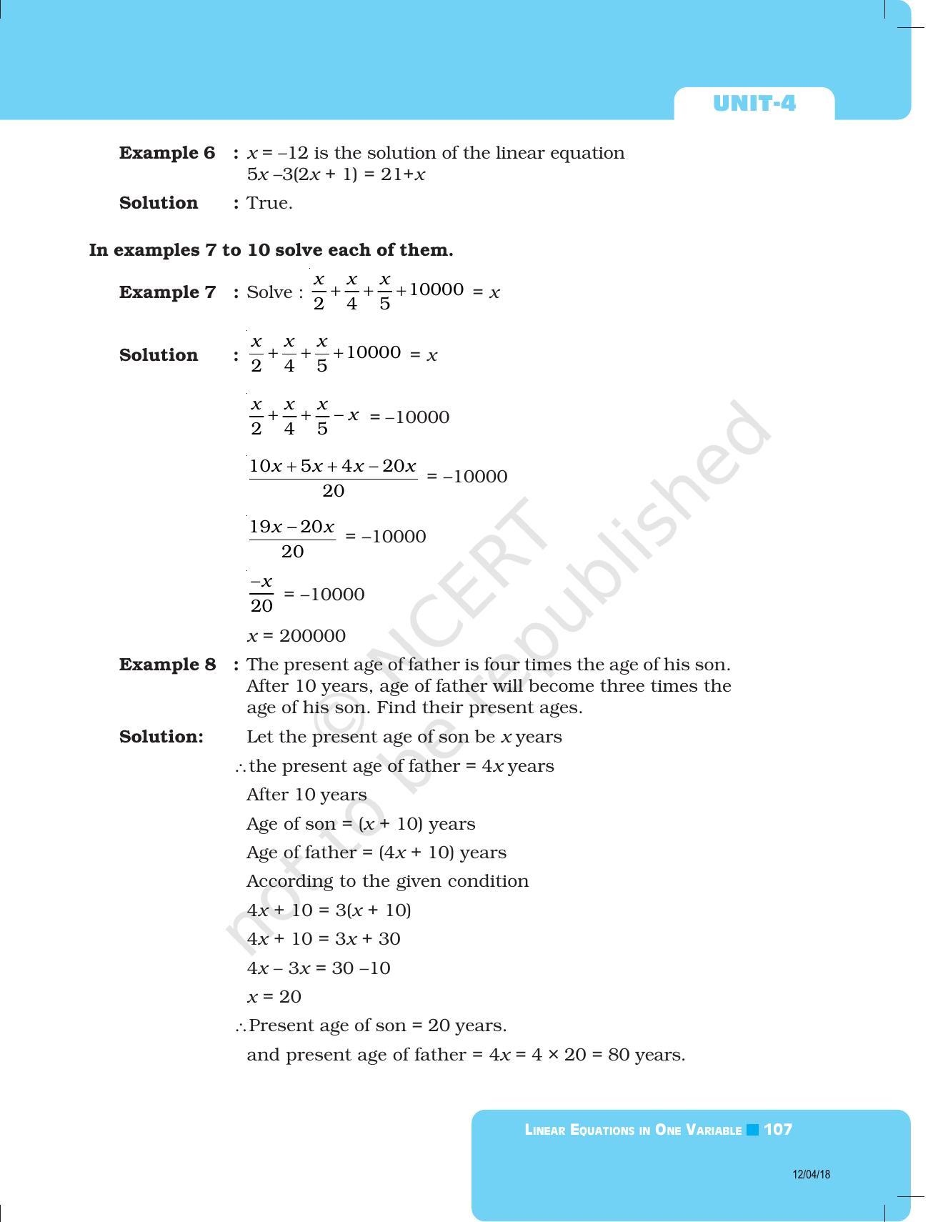 NCERT Exemplar Book for Class 8 Maths: Chapter 4- Linear Equations in One Variable - Page 3