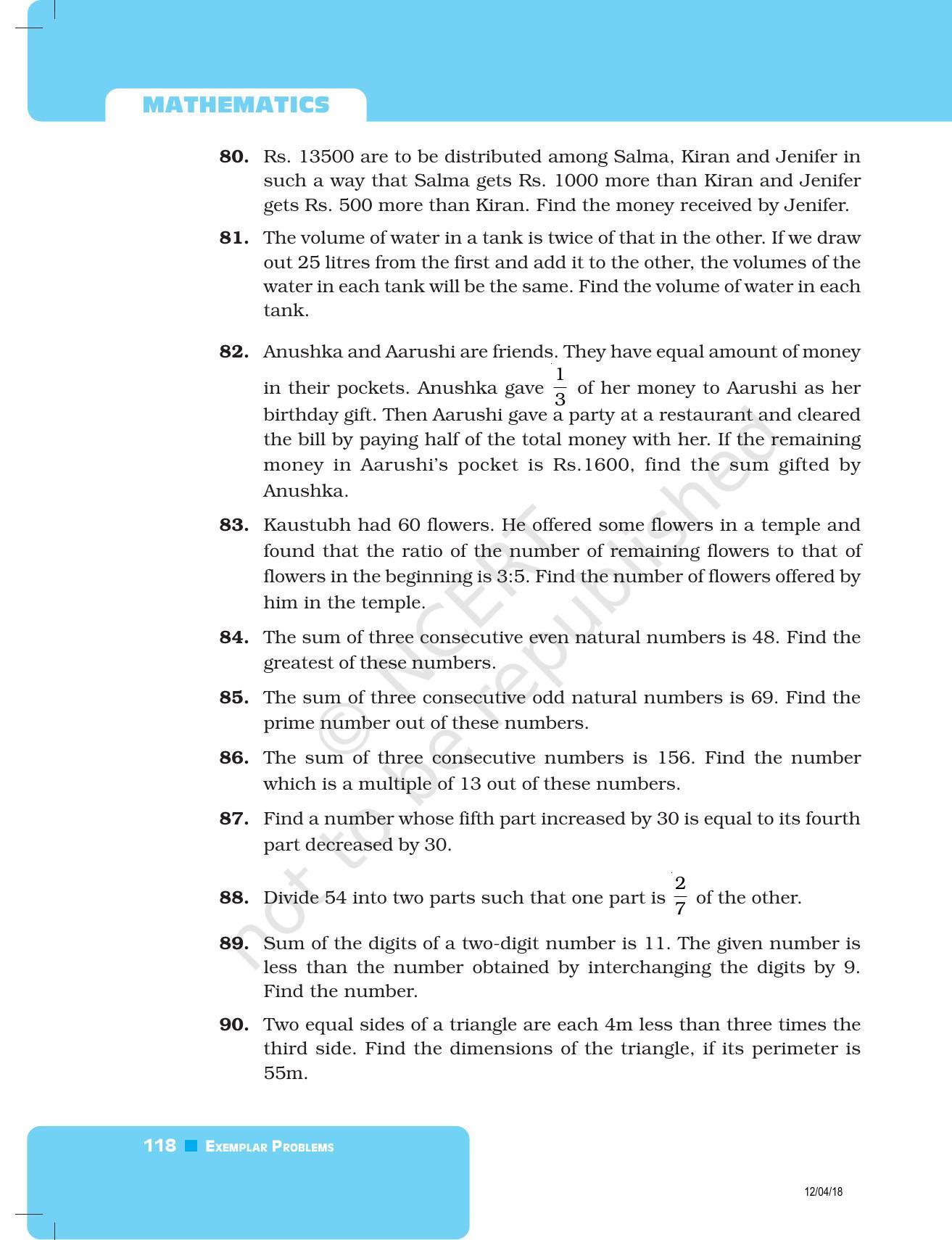 NCERT Exemplar Book for Class 8 Maths: Chapter 4- Linear Equations in One Variable - Page 14