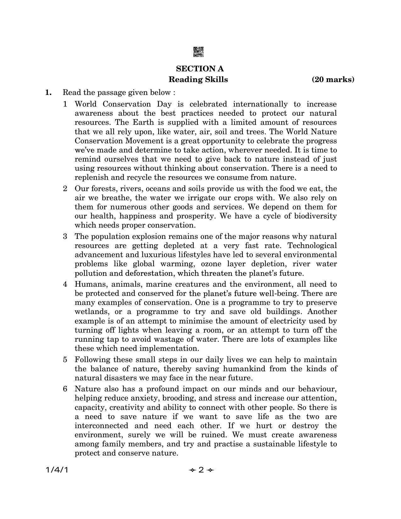 CBSE Class 12 1-4-1 English Core 2023 Question Paper - Page 2