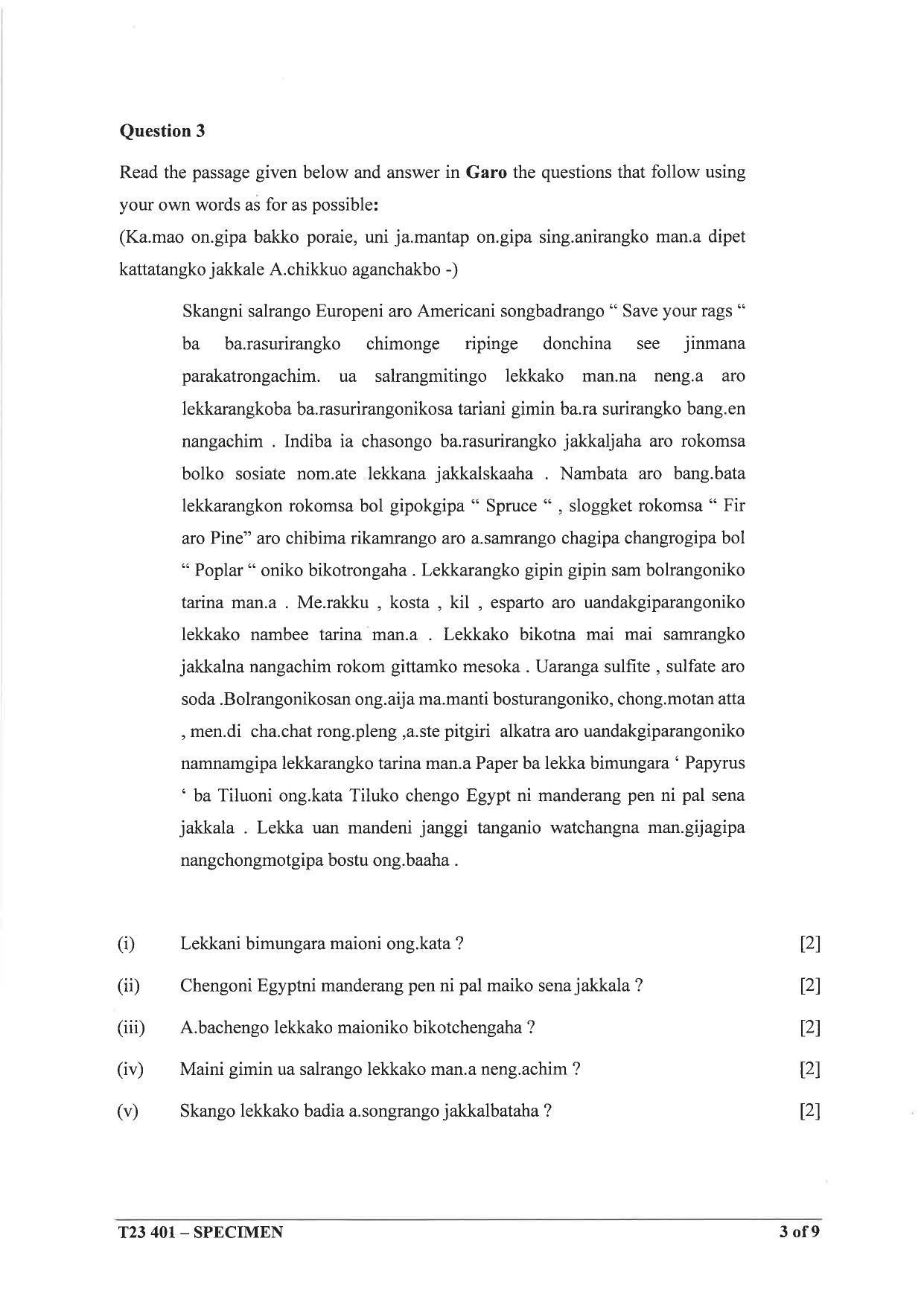ICSE Class 10 Garo Sample Paper 2023 - Page 3