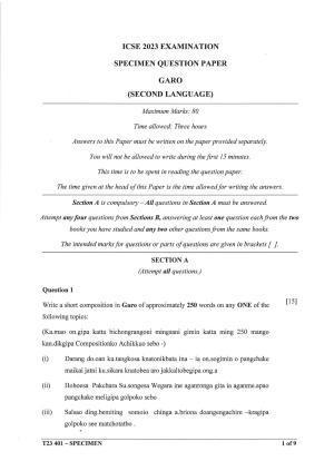 ICSE Class 10 Garo Sample Paper 2023