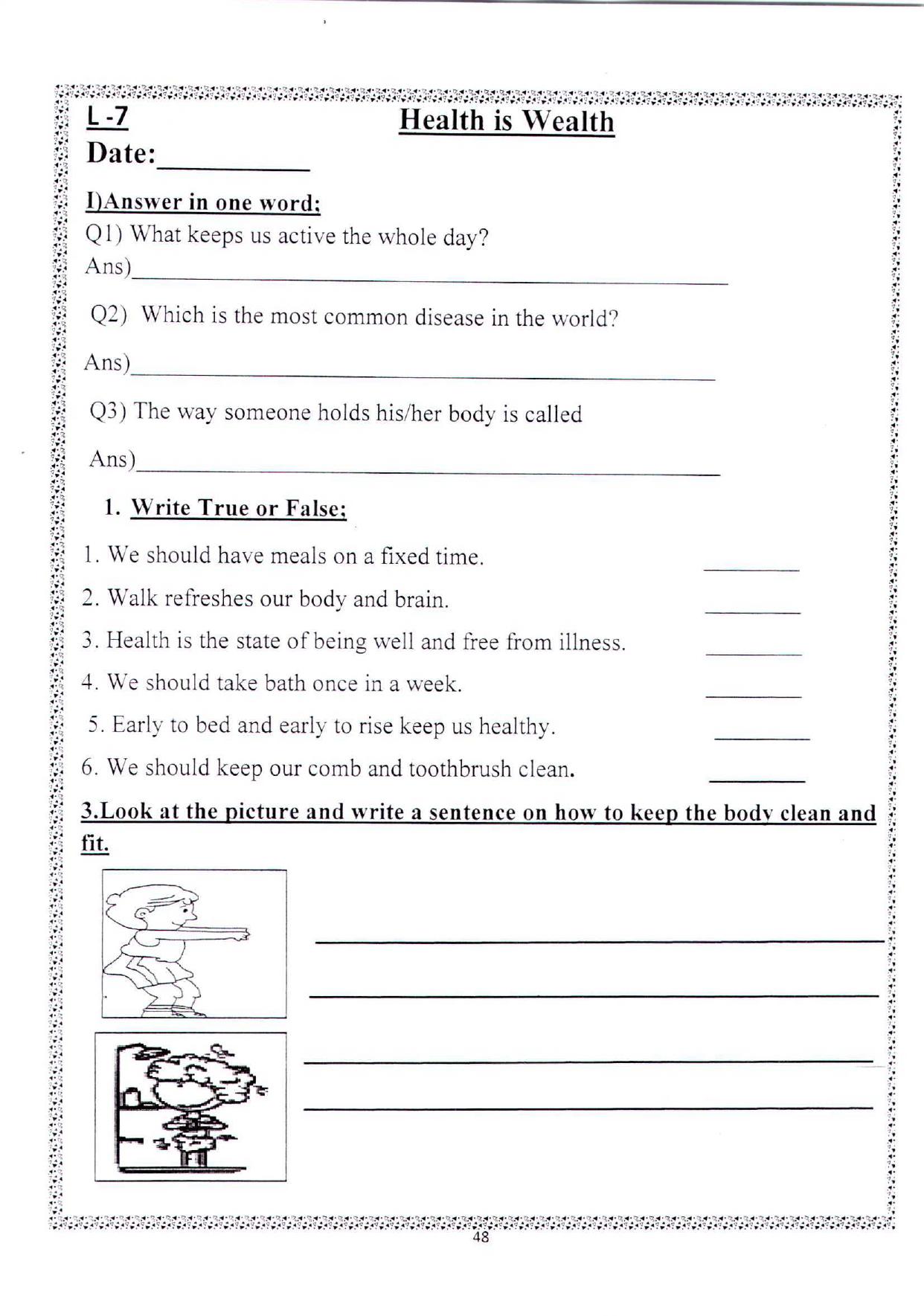 Worksheets for Class 2 EVS Assignment 62 Health is Wealth - Page 1
