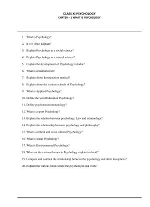 CBSE Worksheets for Class 11 Psychology What is Psychology Assignment 1